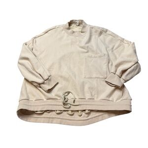 🤍 Nap Cotton Drawstring Hem Sweatshirt 🧶 Beige Oversized Pocket Pullover M ✨‎